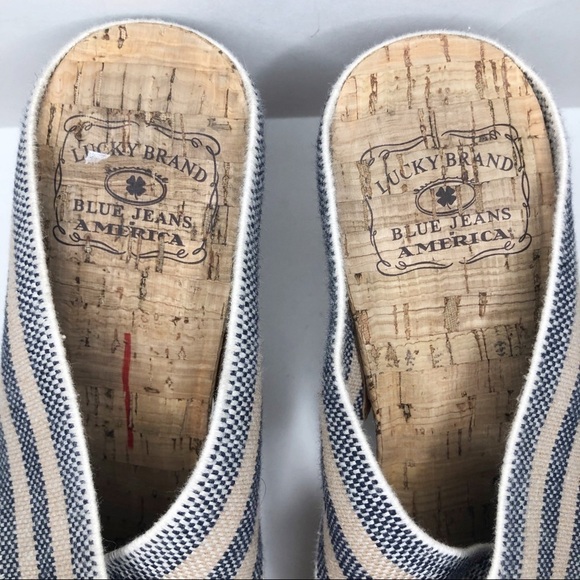 Lucky Brand cream navy X strap cork wedge heels - Picture 4 of 11